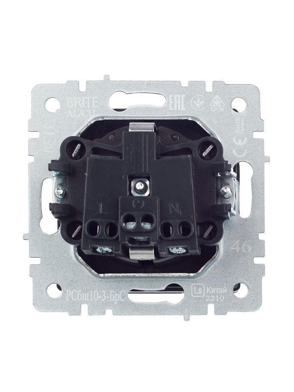 Розетка BRITE РСбш10-3-БрС 16А IP20 с заземл. защ. шторки с крышкой механизм сталь IEK BR-R16-16-K46