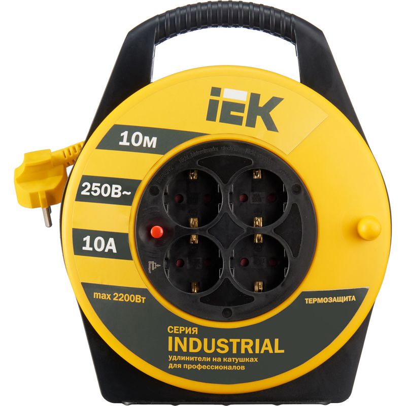 Удлинитель на катушке 4х10м с заземл. 10А IP20 Industrial УК10 3х1 термозащита IEK WKP14-10-04-10