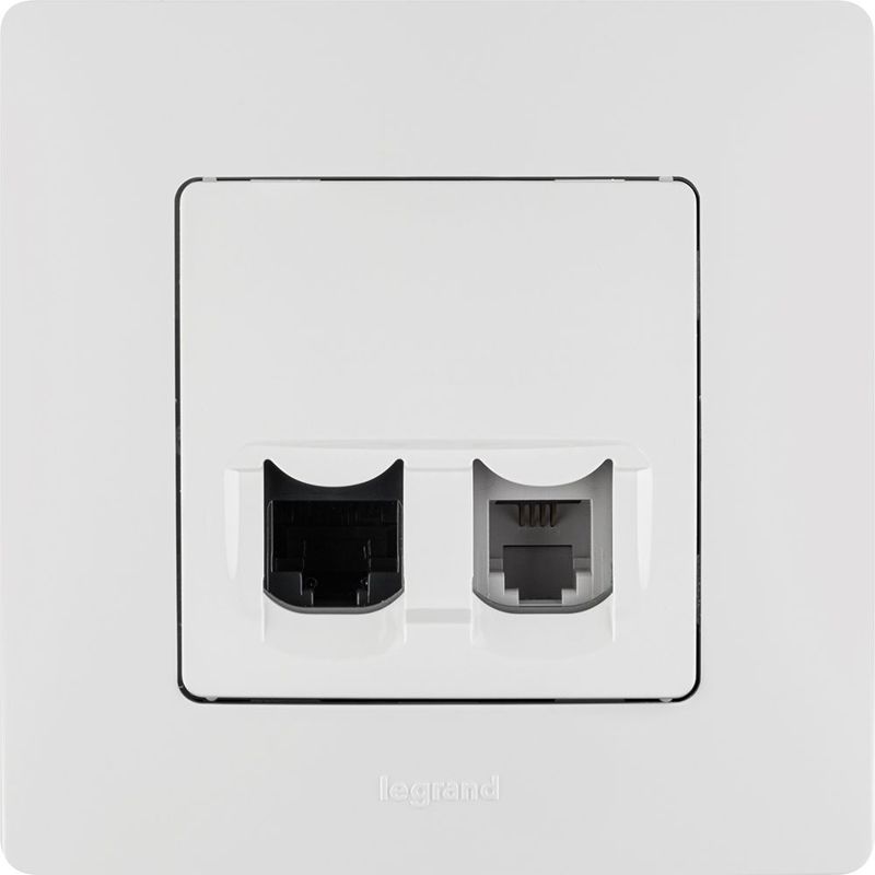 Розетка компьютерная + телефонная 2-м СП Etika RJ45 + RJ11 кат.5E UTP механизм бел. IEK 672252