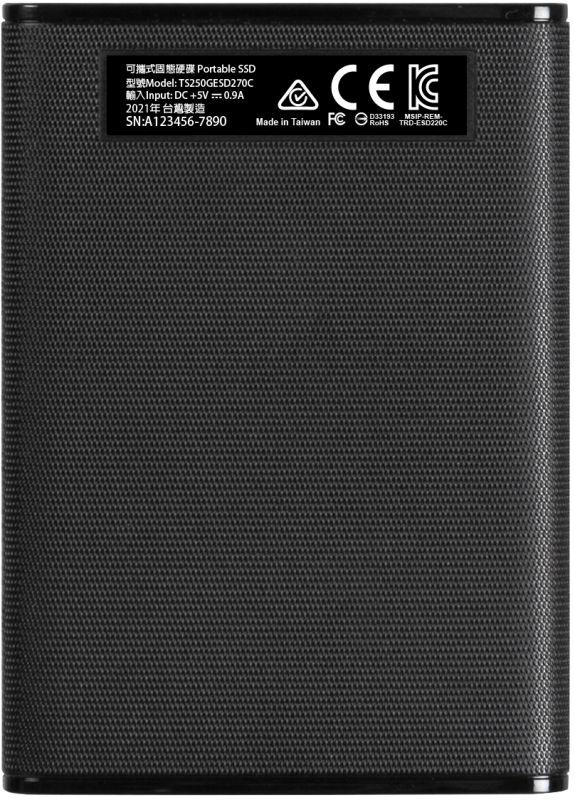 Диск жесткий внешний TS250GESD270C ESD270C 250GB External SSD USB 3.1 Gen 2(USB Type-C) R/W 520/460MB/s Black Transcend 1000624927