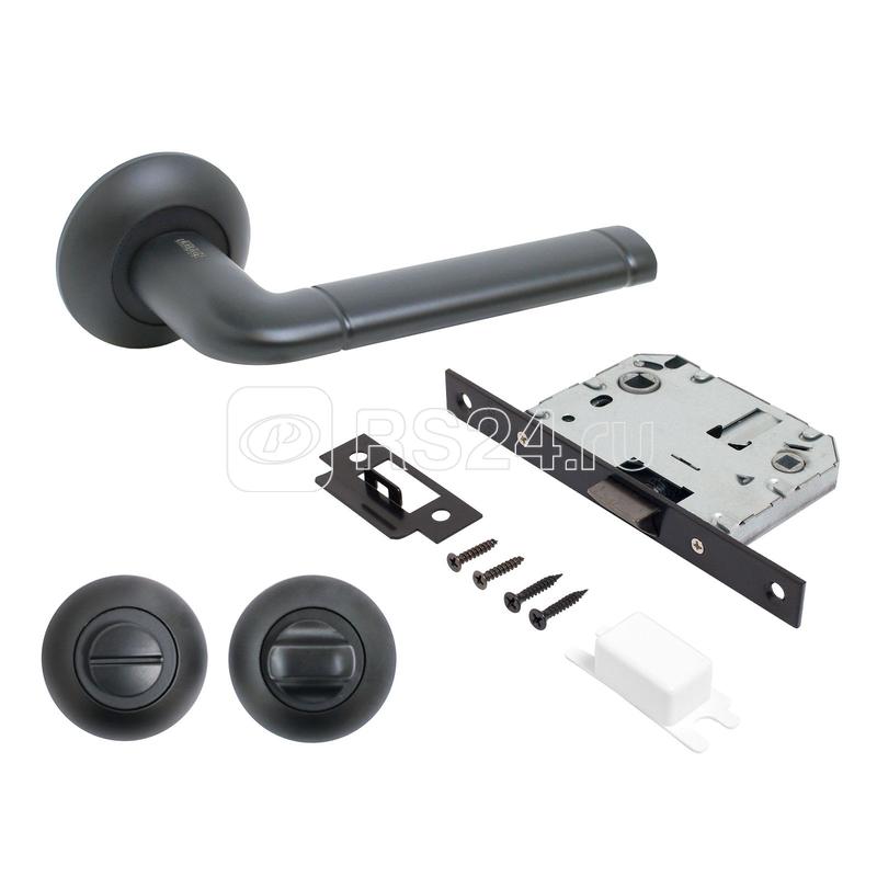 Комплект ручек и защелка с фикс АРТ "ПОЛО" BL+L7050S BL+BK-R1 BL(15150/S7050) матовый черный Аллюр 14 671