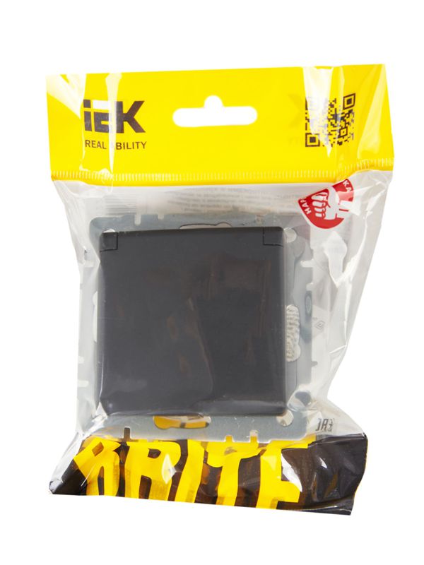 Розетка BRITE РСбш10-3-БрГ 16А IP20 с заземл. защ. шторки с крышкой механизм графит IEK BR-R16-16-K53