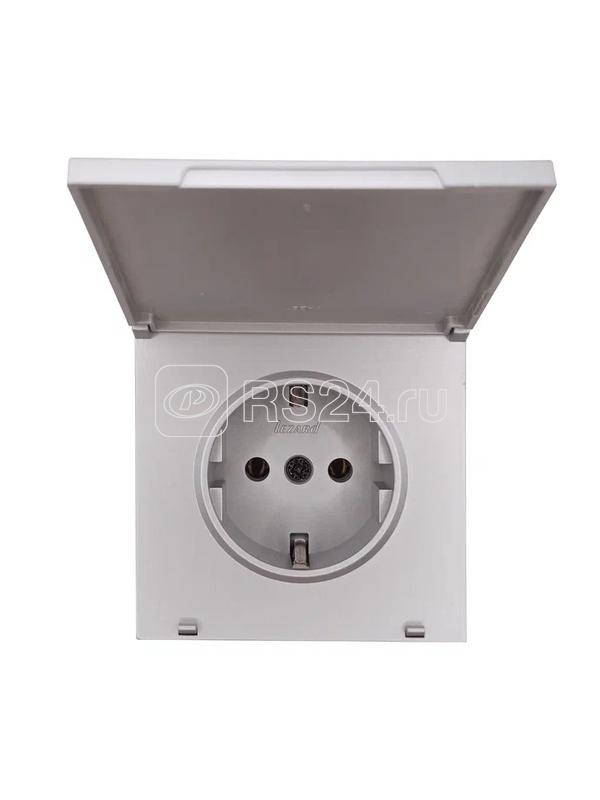 Розетка 1-мест. с/з с крышкой ПБТ СП ZIMA IP20 16А безвинт. зажим сер. матов. LEZARD 704-7488-123BQC