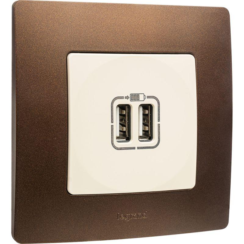 Розетка USB 2-м СП 2мод. Etika 240В/5В 2400мА механизм сл. кость IEK 672394