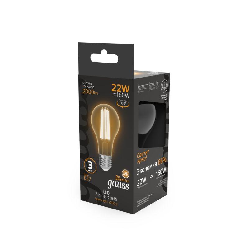 Лампа светодиодная филаментная Black Filament 22Вт A70 грушевидная 2700К тепл. бел. E27 2000лм GAUSS 102902122
