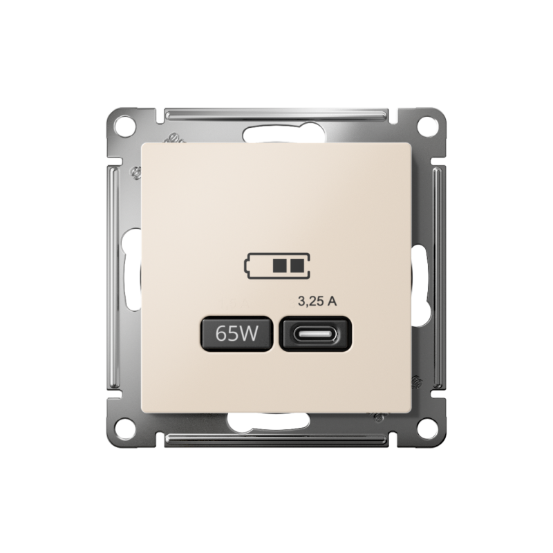Розетка USB AtlasDesign тип C 65Вт QC PD высокоскор. ЗУ механизм беж. SE ATN000227