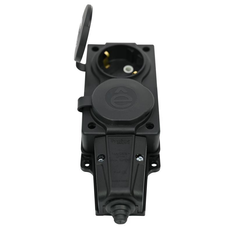Колодка удлинителя 2-м MultiSet 16А 250В IP44 с заземл. каучук черн. SE MST4102BK