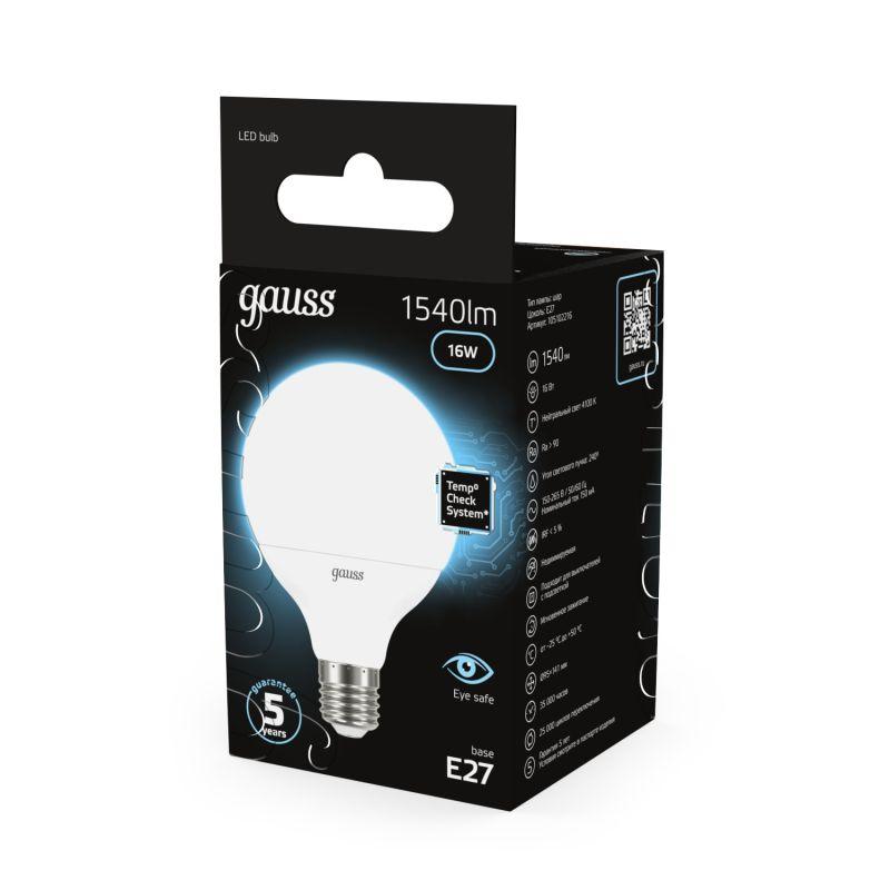 Лампа светодиодная Black 16Вт G95 шар 4100К нейтр. бел. E27 1540лм GAUSS 105102216