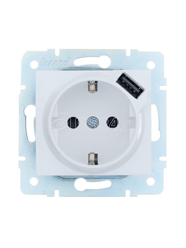 Розетка 1-м СП ASTI 16А IP20 с заземл. с заряд. устройством USB механизм бел. LEZARD 7081-0288-181