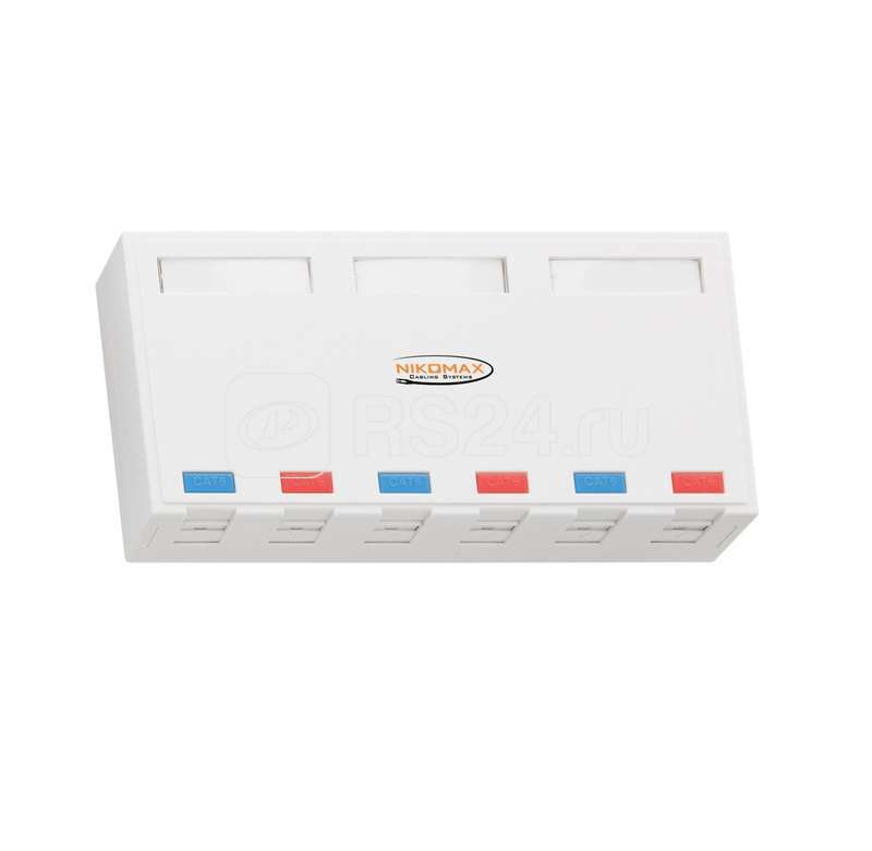 Корпус настенной розетки 6 портов под модули-вставки типа Keystone со шторками бел. NIKOMAX NMC-MB6P-ST-WT