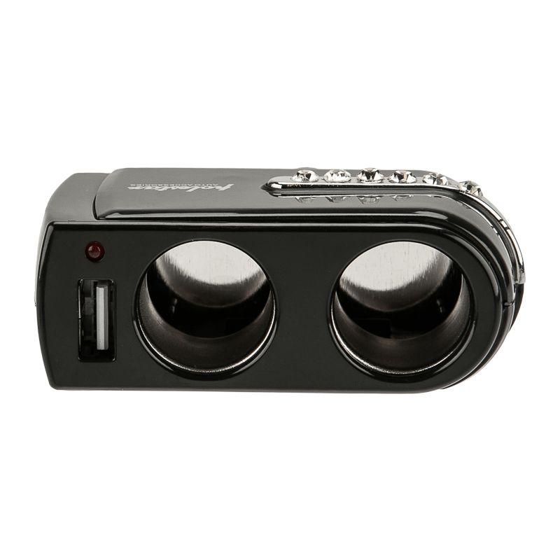 Разветвитель автоприкуривателя 2 гнезда 1хUSB (5 V 1000 mA) Rexant 16-0238