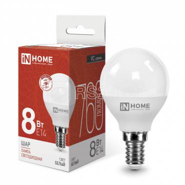 Лампа светодиодная LED-ШАР-VC 8Вт шар 4000К нейтр. бел. E14 760лм 230В IN HOME 4690612020556