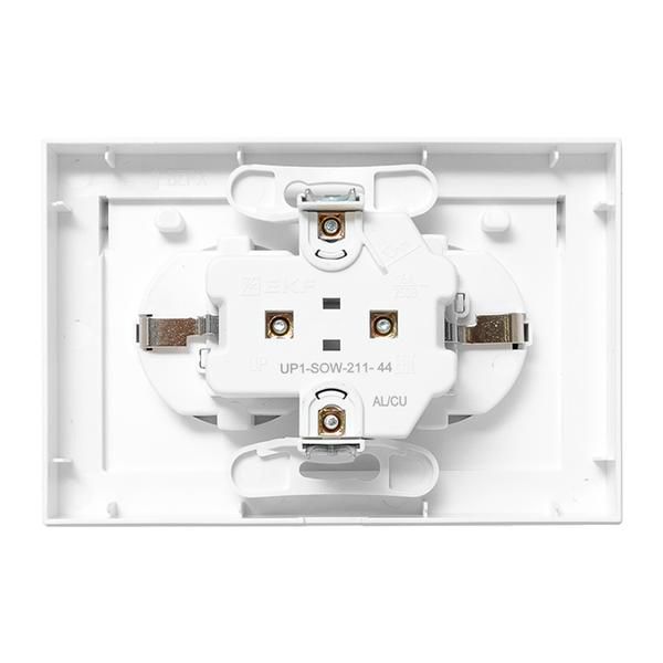 Розетка 2-м СП Эпика 16А IP44 с заземл. защ. шторки с рамкой с крышками механизм бел. EKF UP1-SOW-211-44