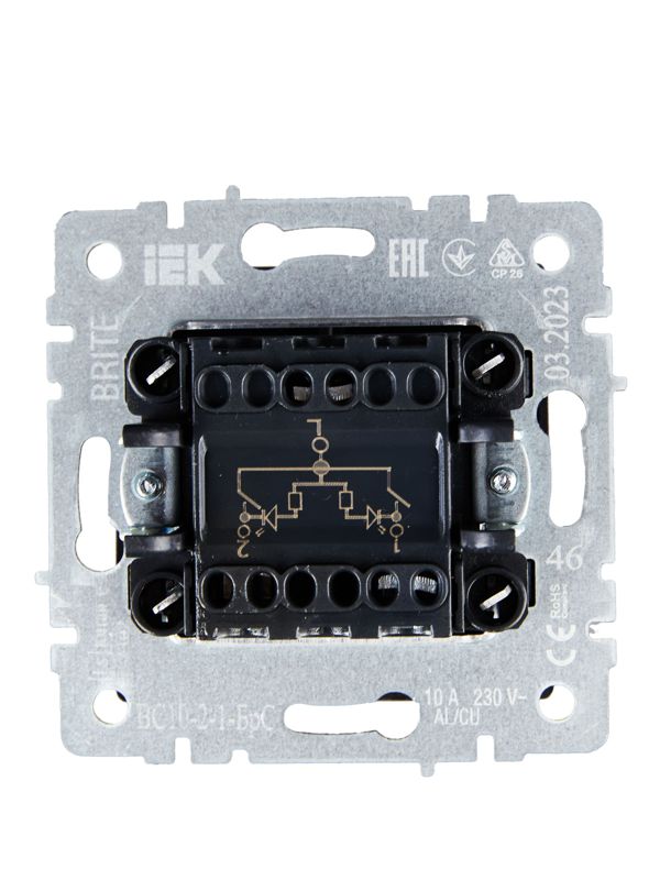 Выключатель 2-кл. СП BRITE ВС10-2-1-БрС 10А с индик. механизм сталь IEK BR-V20-1-10-K46