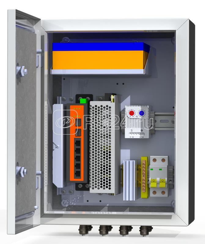 Термошкаф коммутационный 4хPoE 2хSFP 4хSC АКБ 4х12В 2.2А/ч IP66 300х400х210мм 6 УТП 4КУ ГЗ AКБ 2А Mastermann 00-00015649