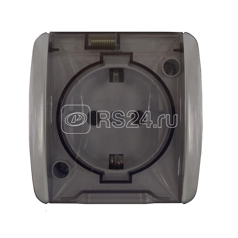 Розетка 1-м ОП Клио 16А IP54 с заземл. с прозр. крышкой сер. UNIVersal К2229-Gr