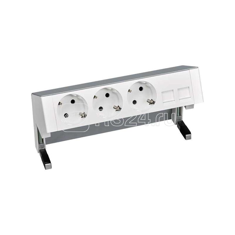 Блок розеточный настольный Simon 400 3х2P+E адаптер для 2хRJ45 моноблок алюм. Simon 42403020-133