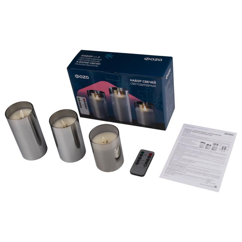 Свеча декоративная CL7-SET3-sr с пультом 3хAAA для каждой свечи (не в компл.) серебр. (уп.3шт) ФАZА 5018792