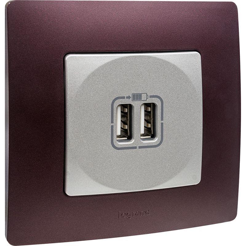 Розетка USB 2-м СП 2мод. Etika 240В/5В 2400мА механизм алюм. IEK 672494