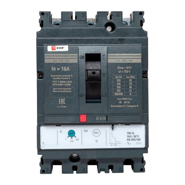 Выключатель автоматический 3п 160/16А 36кА ВА-99C Compact NS PROxima EKF mccb99C-160-16