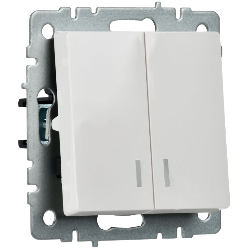 Выключатель 2-кл. СП BRITE ВС10-2-1-БрБ 10А с индик. механизм бел. IEK BR-V20-1-10-K01