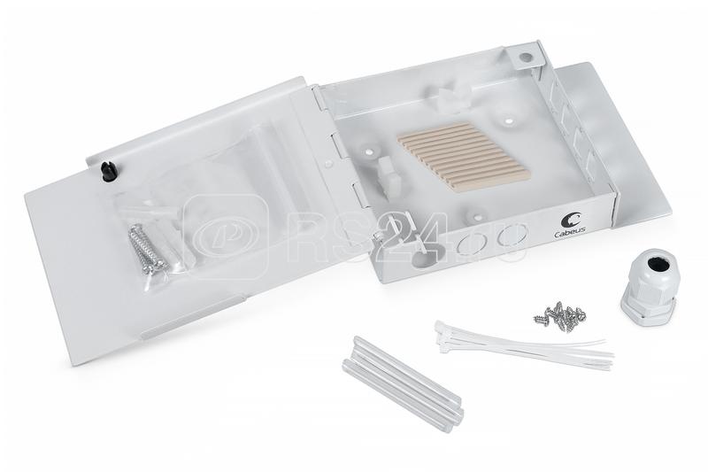 Бокс оптический настенный JJT-4-SC на 4 SC (LC duplex) со сплайс-кассетой и КДЗС без пигтейлов и проходн. адаптеров Cabeus 7304c