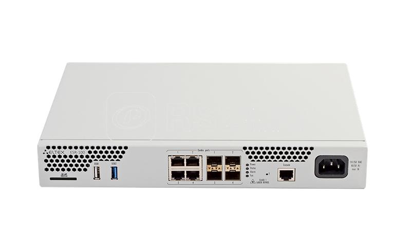 Маршрутизатор сервисный 4x Combo 10/100/1000BASE-T/1000BASE-X SFP 1x USB 2.0 1x USB3.0 1 слот для SD-карт 4Gb RAM 1Gb Flash 220В AC ELTEX ESR-100