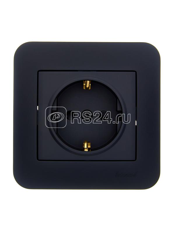 Розетка 1-м СП ASTI 16А IP20 с заземл. защ. шторки термопласт в сборе черн. бархат. LEZARD 7081-4242-124B
