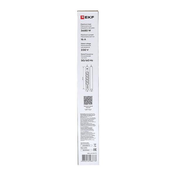 Удлинитель 5х1.5м IP20 2USB 2.4А+2type-C LUX 1.5кв.мм EKF UBA-LUX-515-TC