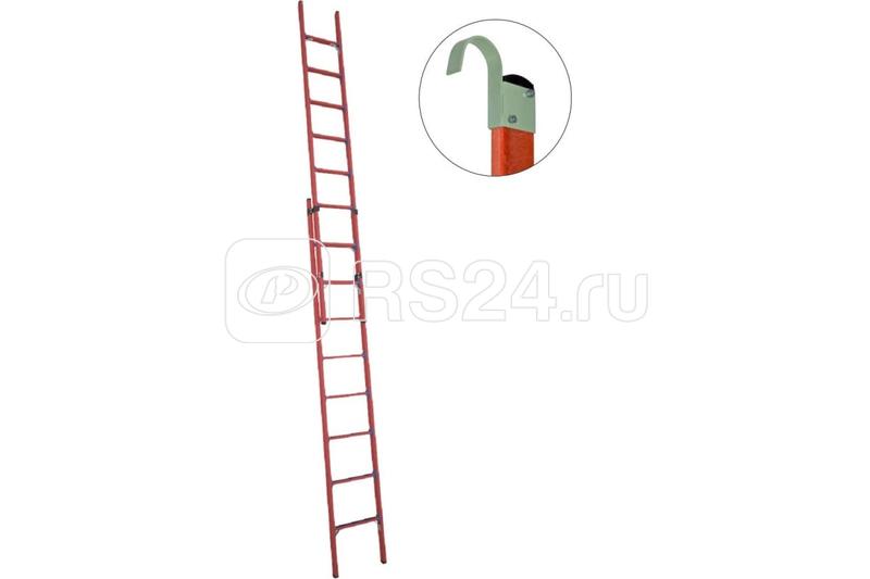 Лестница приставная диэлектрическая ЛСПРД-5.0 Евро К крюки раздвижная стеклопластик. Антиток Д471575