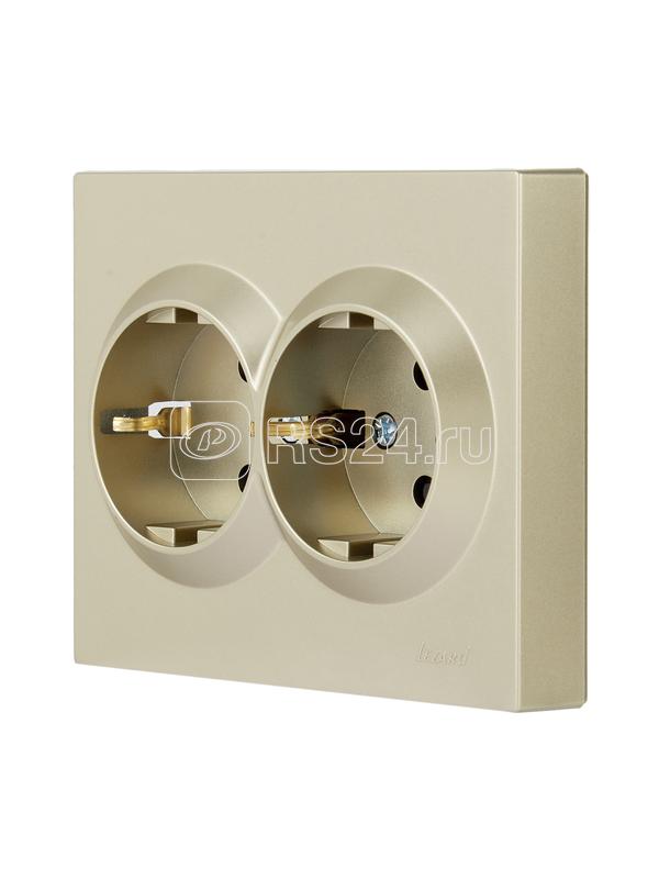 Розетка 2-м СП VESNA с заземл. со шторками ПБТ титан LEZARD 742-3700-178B