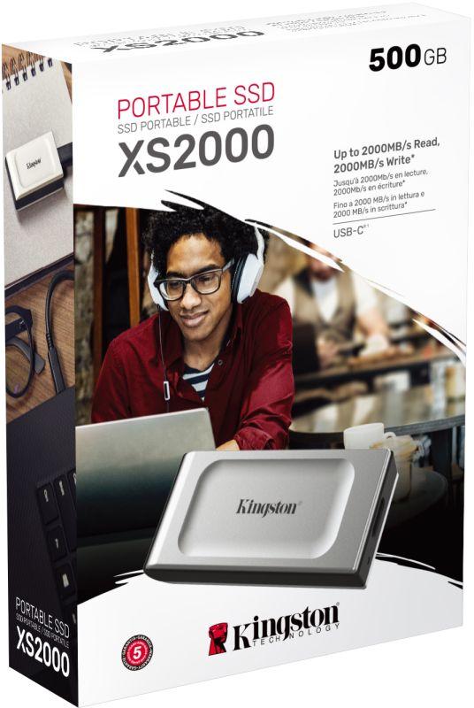 Диск жесткий внешний SXS2000/500G XS2000 500GB External SSD USB 3.2 Gen2 Type-C R/W 2000/2000MB/s Silver KINGSTON 1000646421
