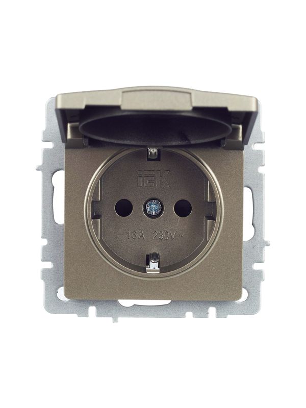 Розетка BRITE РСбш10-3-БрШ 16А IP20 с заземл. защ. шторки с крышкой механизм шампань IEK BR-R16-16-K37