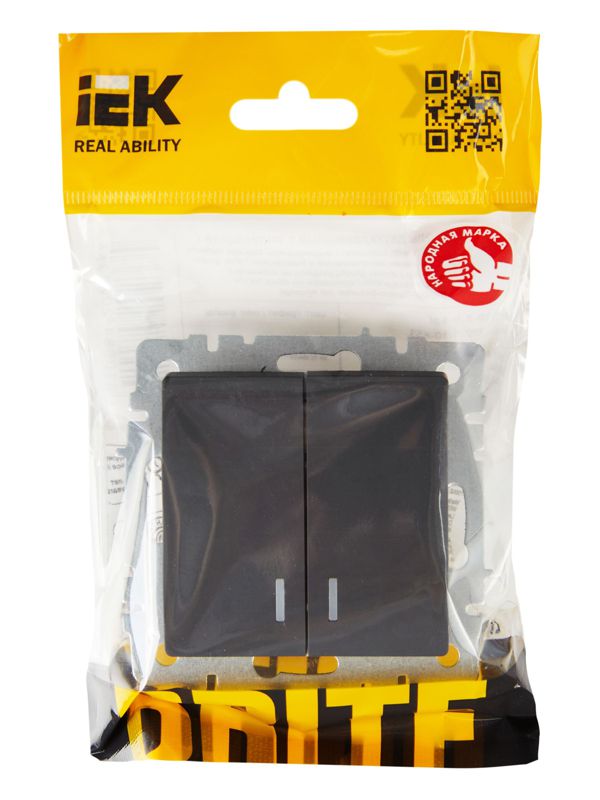Выключатель 2-кл. СП BRITE ВС10-2-1-БрГ 10А с индик. механизм графит IEK BR-V20-1-10-K53