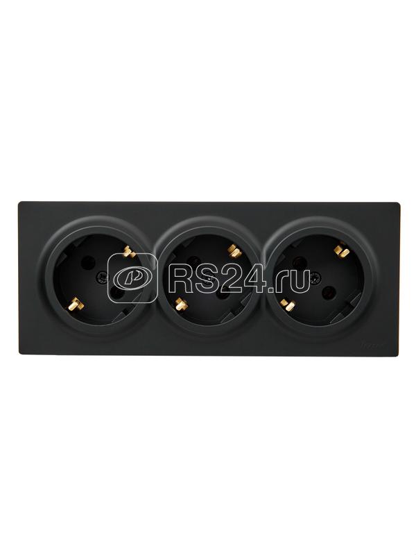 Розетка 3-мест. с заземл. LETO закрытый корпус ПБТ черн. бархат LEZARD 752-4200-127BUP