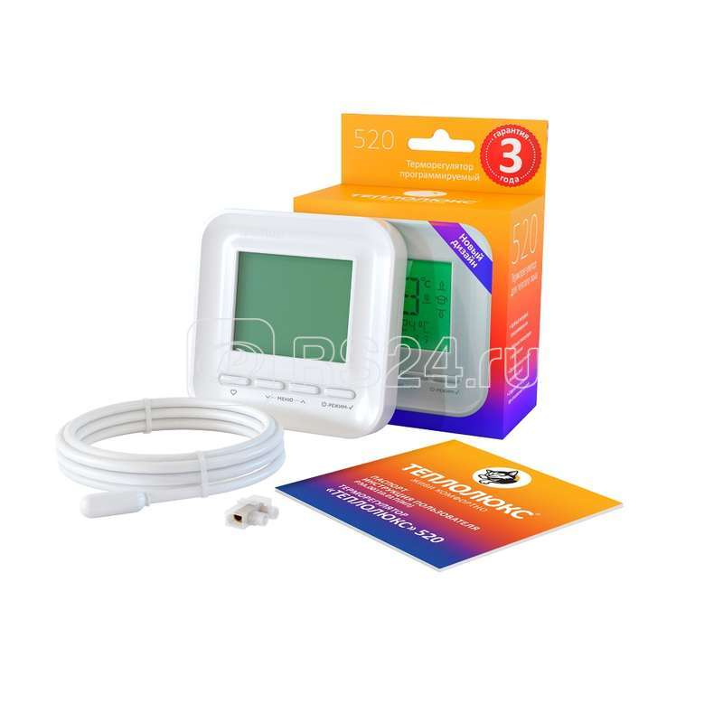 Термостат электронный 520 дисп. датчик пола; датчик воздуха бел. Теплолюкс 100035575700