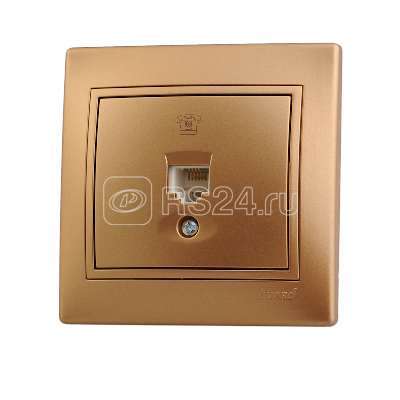 Розетка телефонная 1-м СП Mira RJ11 зол. метал. LEZARD 701-1313-137