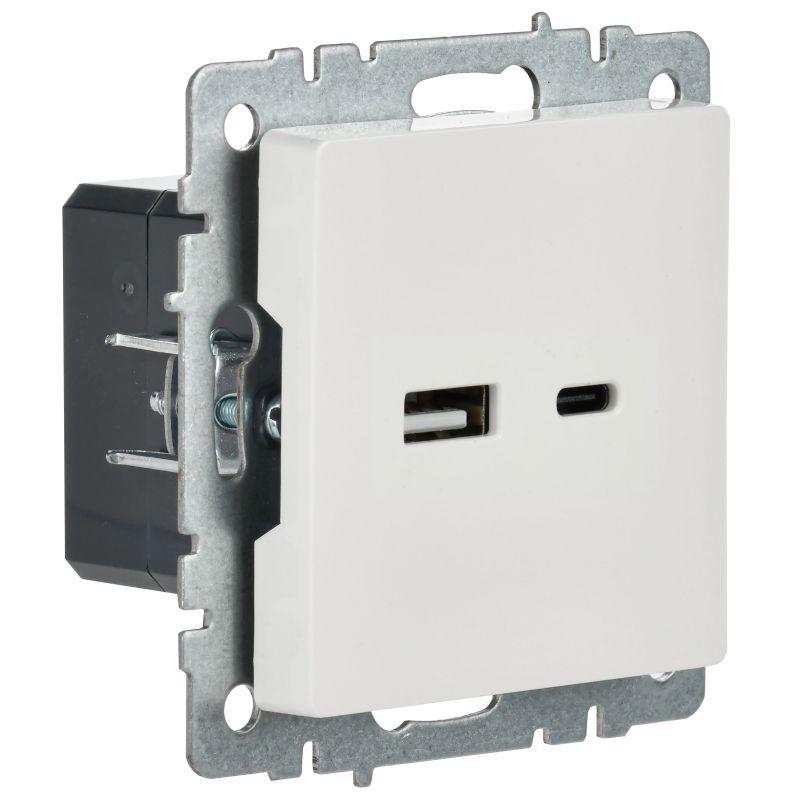 Розетка BRITE USB A+C 18Вт РЮ11-1-БрБ механизм бел. IEK BR-U22-018-K01