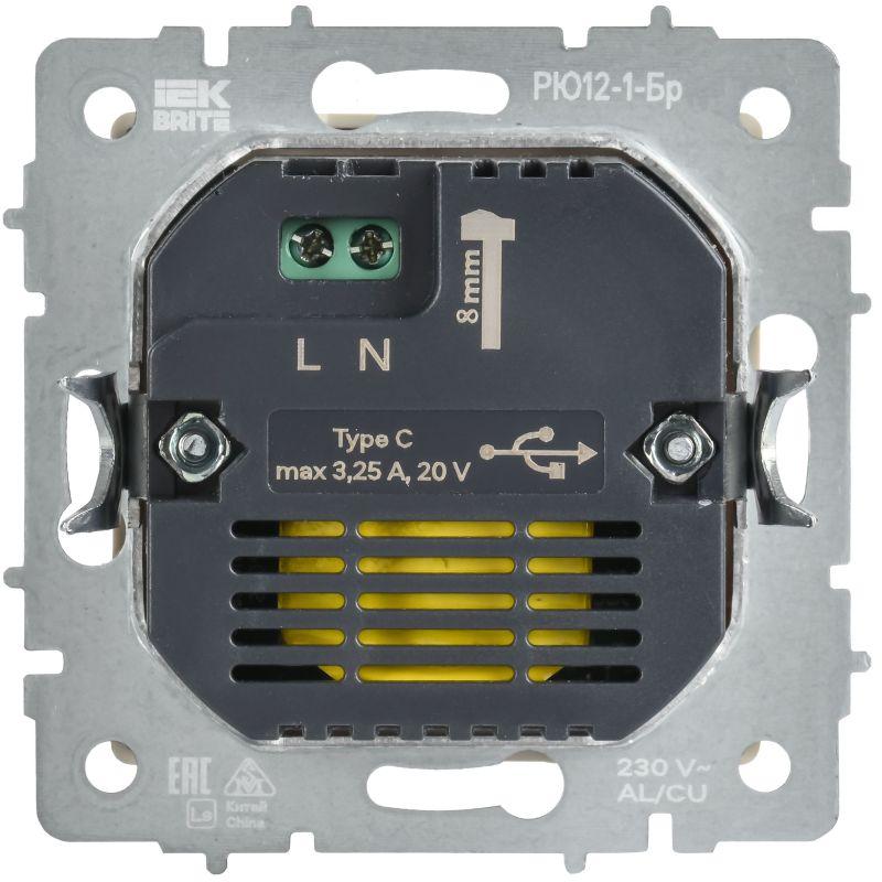 Розетка СП BRITE USB C 65Вт высокоскор. заряд. РЮ12-1-БрА алюм. IEK BR-U13-065-K47