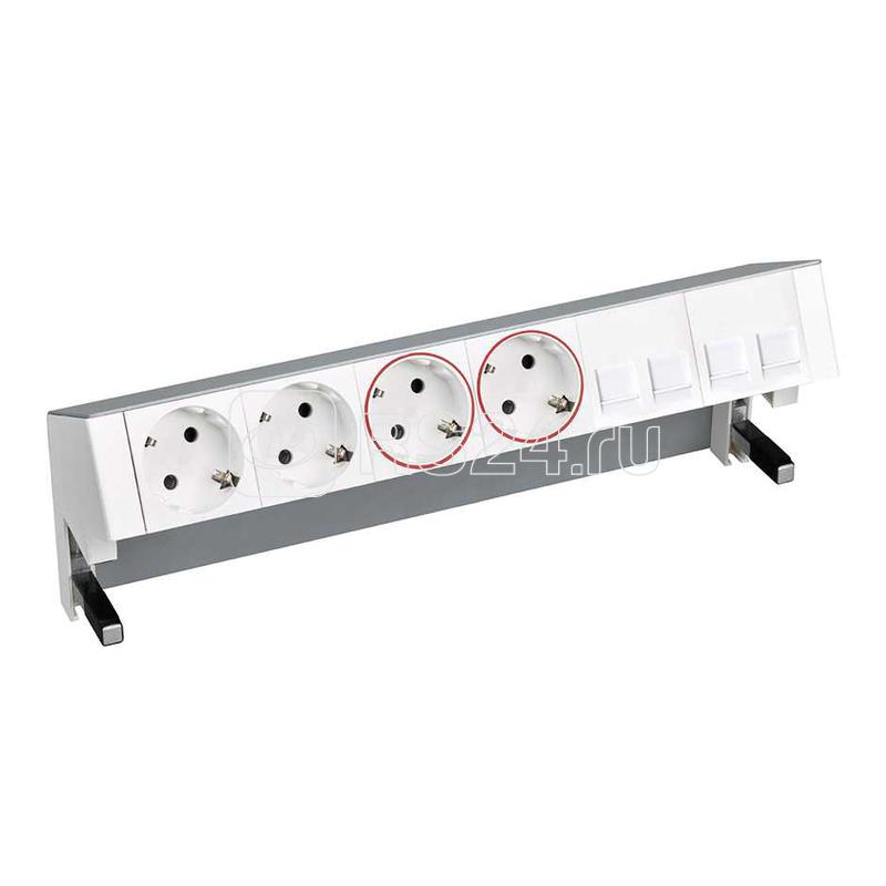 Блок розеточный настольный Simon 400 2х2P+E 2х2P+E UPS адаптер для 4хRJ45 моноблок алюм. Simon 42602240-133