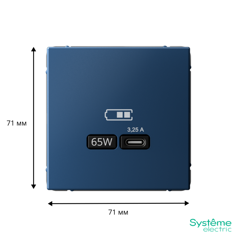 Розетка USB ArtGallery тип C 65Вт QC PD высокоскор. ЗУ механизм аквамарин SE GAL001127