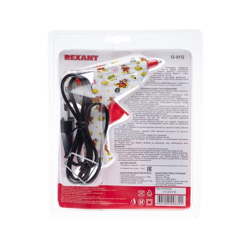 Пистолет клеевой 15Вт малый + набор цветных стержней (12шт) (блист.) Rexant 12-0112 Пистолет клеевой 15Вт малый + набор цветных стержней (12шт) (блист.) Rexant 12-0112