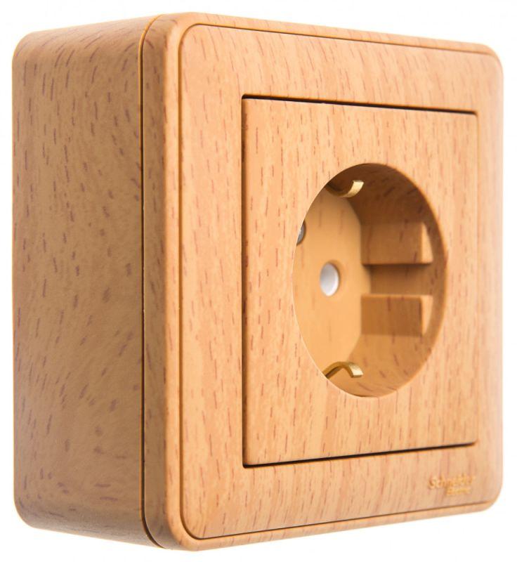 Коробка подъемная для наружного монтажа 1-м W59 с рамкой бук SchE KP-152-88