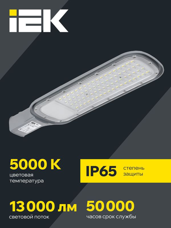 Светильник светодиодный ДКУ 1012-100Ш 5000К IP65 уличный консольный сер. IEK LDKU1-1012-100-5000-K03