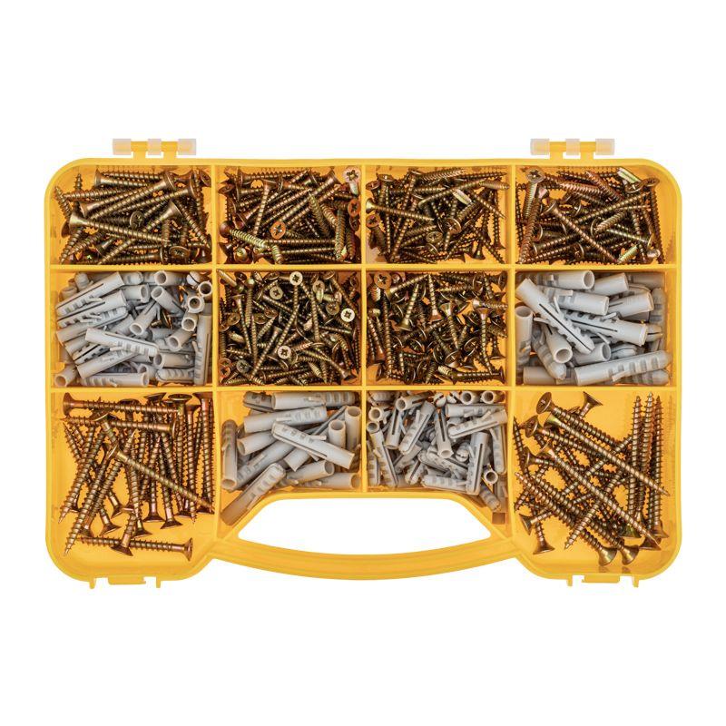 Набор саморезов и дюбелей 590шт пластик. коробка Kranz KR-01-3101-03