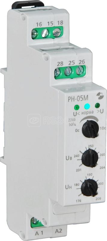 Реле контроля напряжения РН-05М 220В 50Гц возможность работы в качестве реле макс. либо мин. напряжения срабатывание с выдержкой времени 0.1-10с ток контактов исполн. реле 8А 2п УХЛ4 Реле и Автоматика A8223-34122581