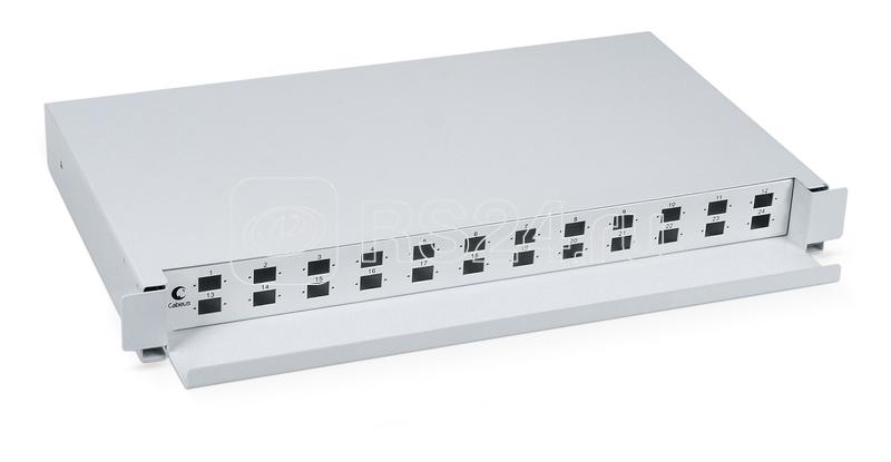 Кросс бокс оптический ODF-19-24-SC 19дюйм на 24 SC LC duplex со сплайс-кассетой выдвижной без пигтейлов и проходных адаптеров Cabeus 7302c