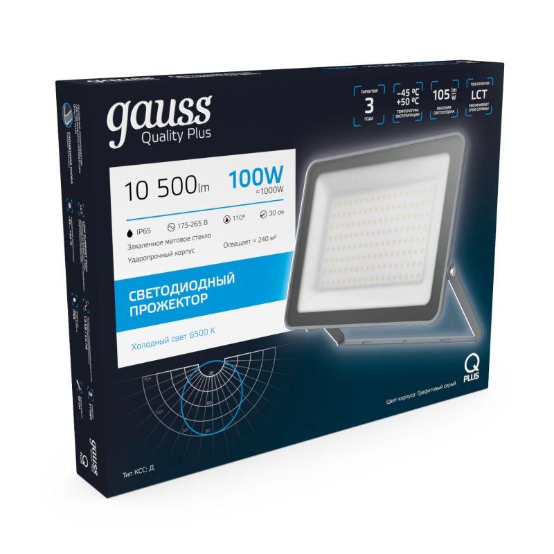 Прожектор светодиодный Qplus 100Вт 6500К IP65 10500лм 175-265В ДО графит. GAUSS 690511100