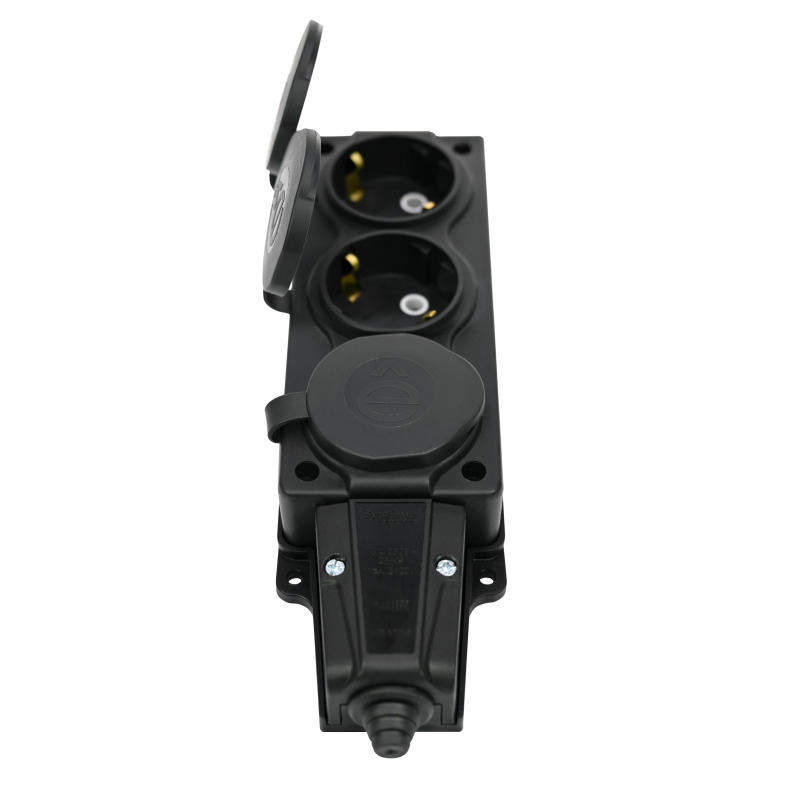 Колодка удлинителя 3-м MultiSet 16А 250В IP44 с заземл. каучук черн. SE MST4103BK
