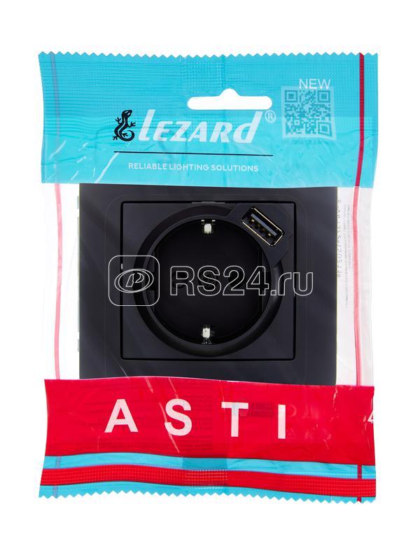 Розетка 1-м СП ASTI 16А IP20 с заземл. с заряд. устройством USB в сборе черн. бархат. LEZARD 7081-4242-181